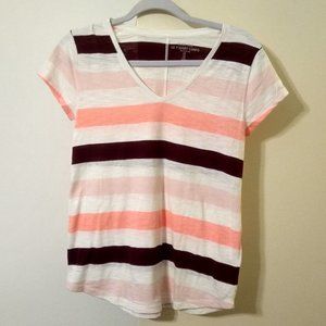 Mutlicolored Wide Striped Easy V-Neck Tee by Gap (Size: Small)